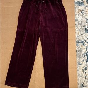 Jones New York Deep Burgundy Velvet Straight-Leg Pants Drawstring size 1X